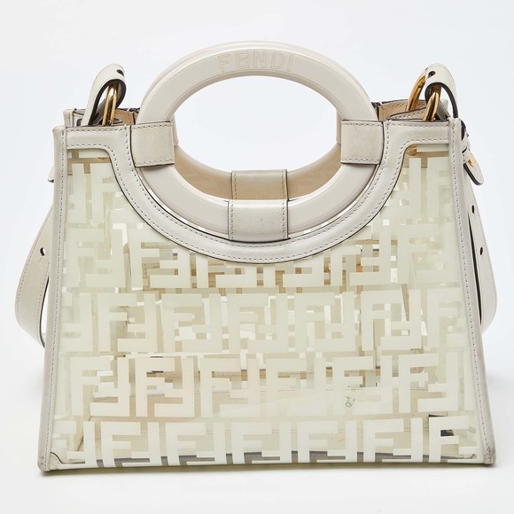 FENDI Transparent/Off White Zucca PVC and Leather Small Runaway Shopper Tote - Picture 4 of 8